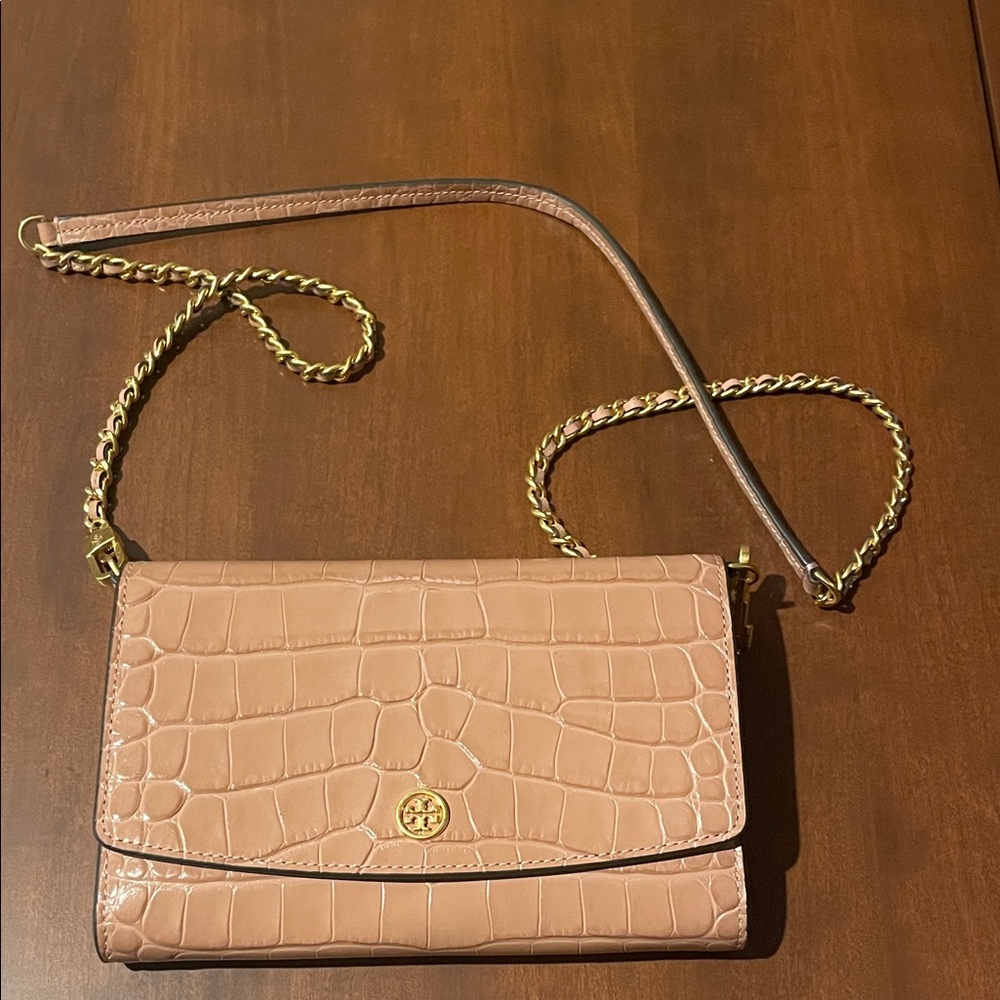 Tory Burch Tan Croc-Embossed Mini Bag